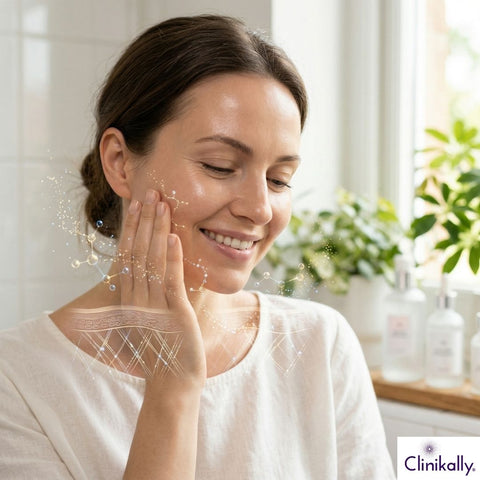 Woman applying skincare for firmer-looking skin