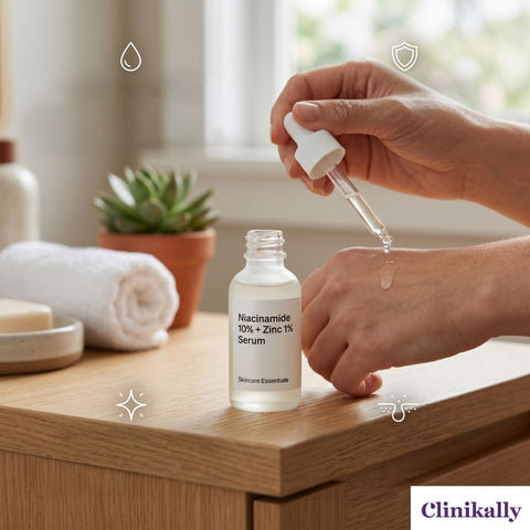 Women applying the niacinamide serum