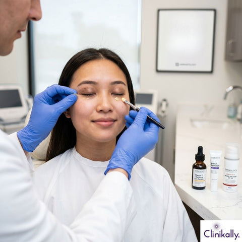 Doctor applying treatment for dark eyelids