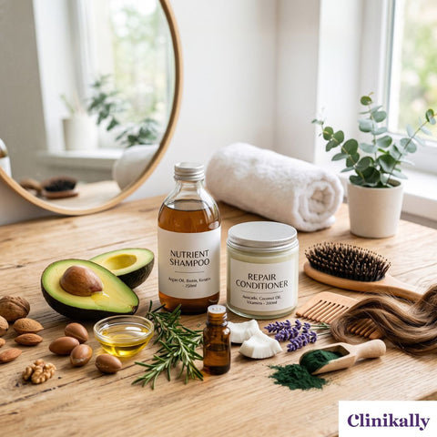 Nutrient-rich hair care products with spirulina, avocado, argan oil, and botanical ingredients