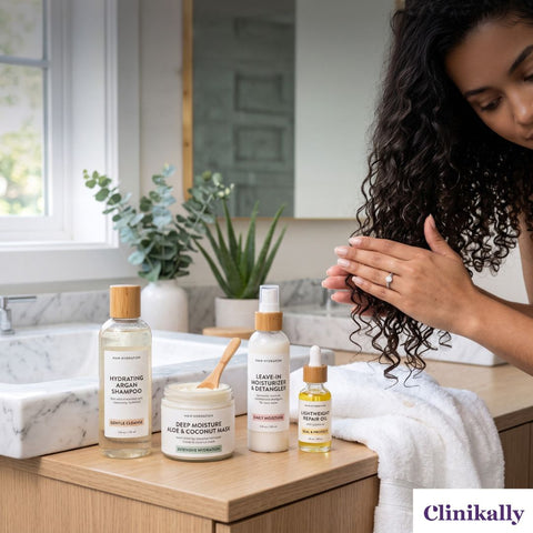 Alt text: Person applying moisturizing products to curly hair