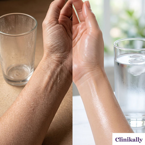 Dry and hydrated skin comparison with drinking water