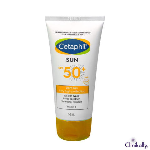 Cetaphil Sun SPF 50+ light gel sunscreen with very high broad spectrum UV protection for sensitive skin and daily use