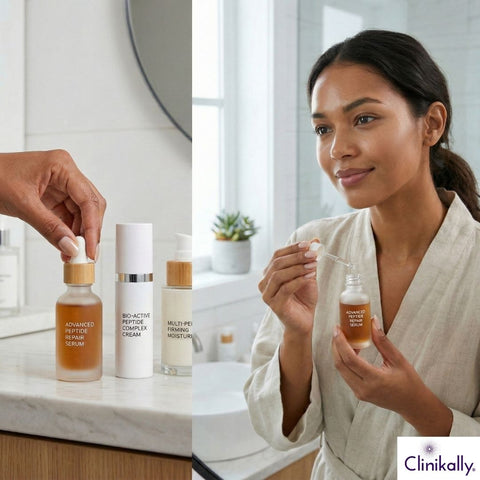 Woman applying advanced peptide repair serum