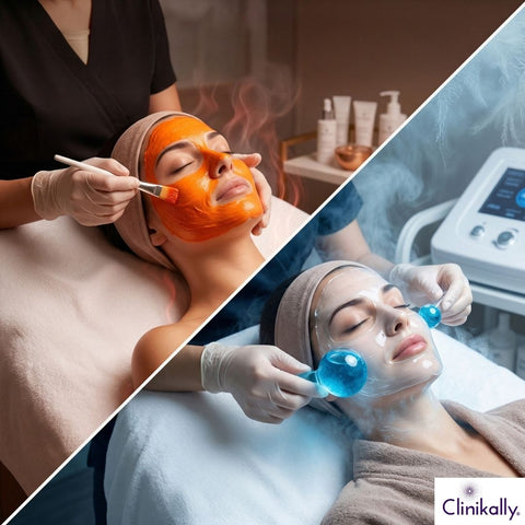 women applying fire facial and ice facial