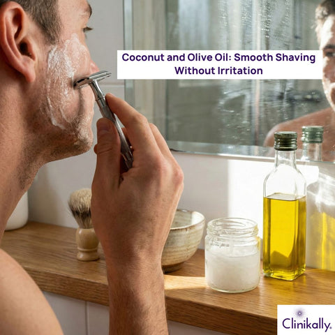 Man shaving beard using coconut and olive oil