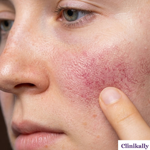 Close-up of facial redness