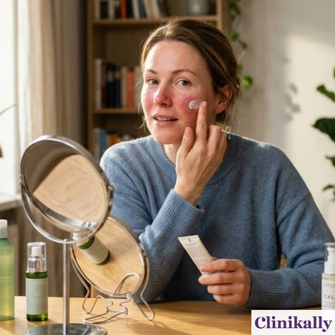 Women applying cream to couperose skin