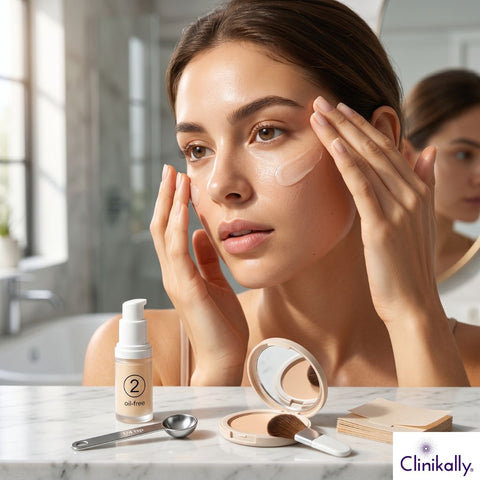 Woman applying oil-free sunscreen cream