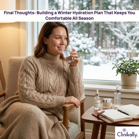 Woman drinking water during winter skincare routine