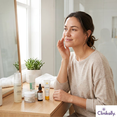 Woman following a skincare routine for healthy skin