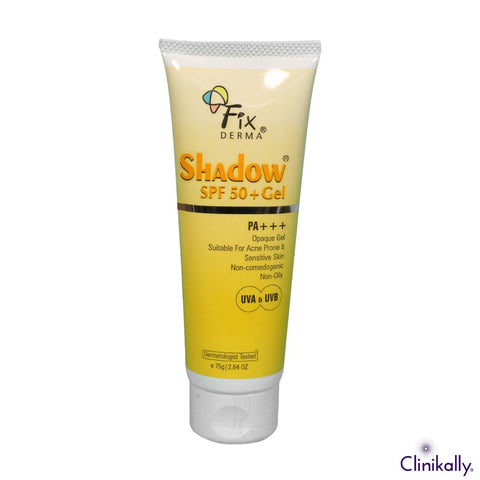 Fixderma Shadow SPF 50+ Gel sunscreen for acne-prone sensitive skin with PA+++ broad spectrum UVA and UVB protection