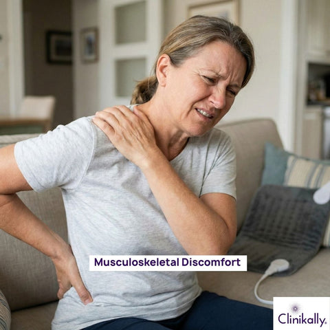 Woman holding her shoulder in pain