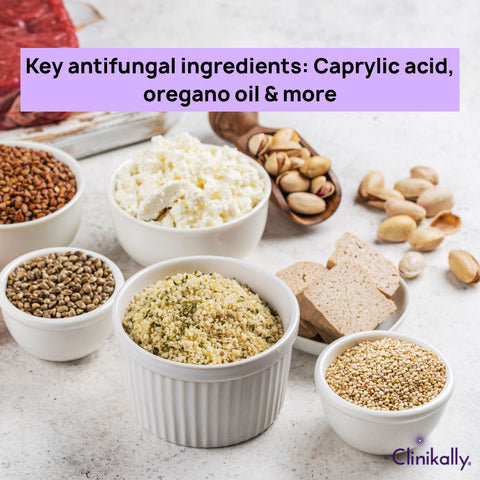 Key antifungal ingredients: Caprylic acid, oregano oil &amp; more