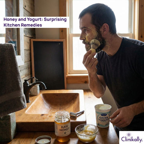 Man shaving beard using honey and yogurt