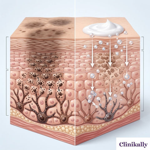 Skin layer illustration showing how hyperpigmentation creams work