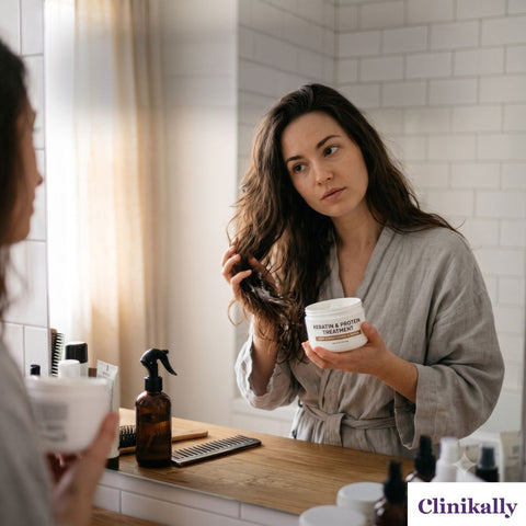 Applying protein hair mask