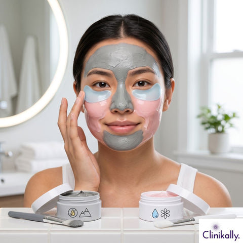 women applied multi-mask on her combination skin