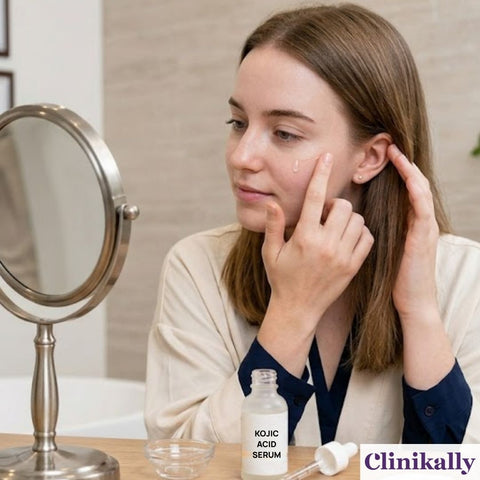Women applying kojic acid serum on face