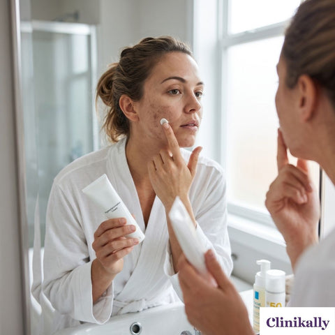 Woman applying hyperpigmentation cream on facial dark spots