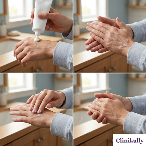 Applying hand cream for dry and dehydrated hands