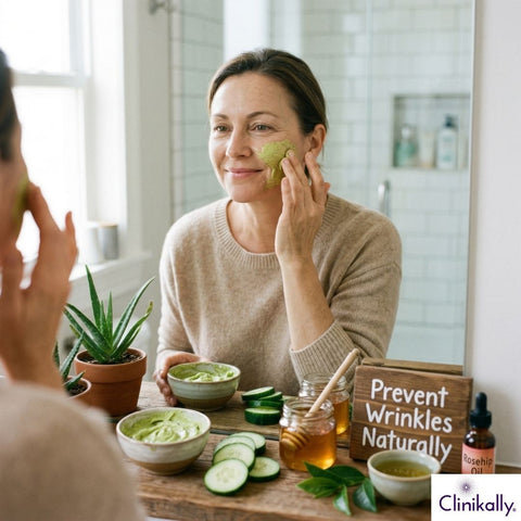 Applying natural face mask for wrinkles