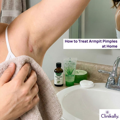 Underarm pimple being cleaned with a towel