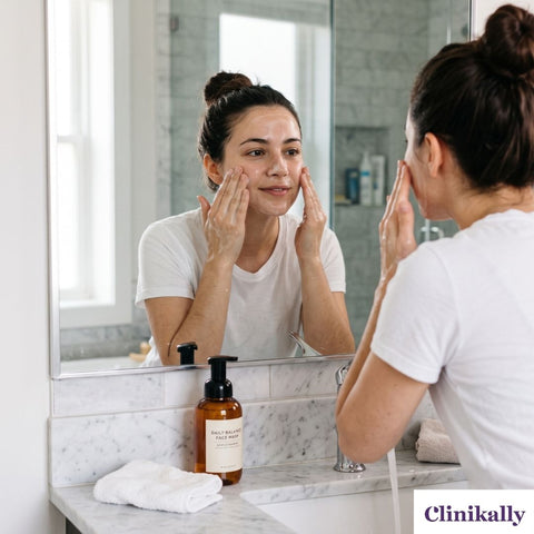 Woman applying face wash correctly
