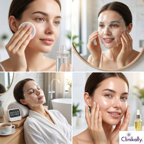 Glass skin routine steps cleansing sheet mask relaxing and glowing finish