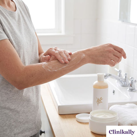 Women washing rash-prone skin gently