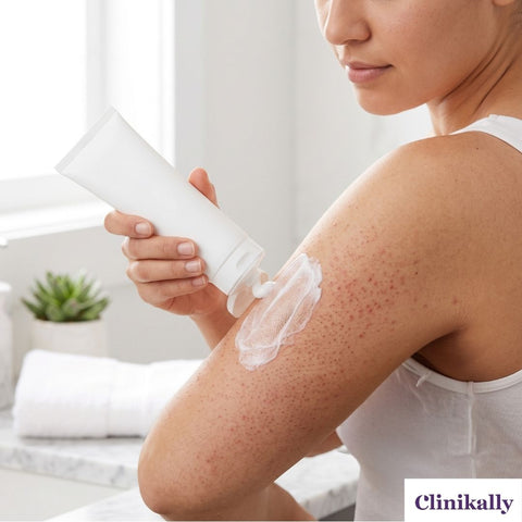 women applying keratosis pilaris cream on arm