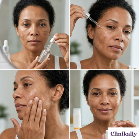 Woman showing how to apply face serum