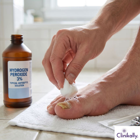 Cleaning toenail fungus with hydrogen peroxide