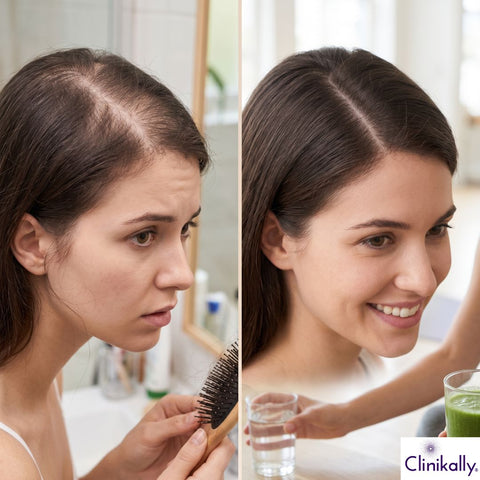 Before and after PMOS hair loss improvement