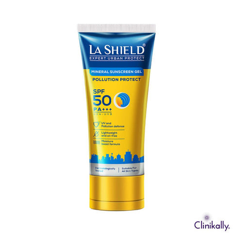 La Shield Pollution Protect Mineral Sunscreen Gel SPF 50 PA+++ with UVA UVB protection, lightweight oil-free formula and pollution defense
