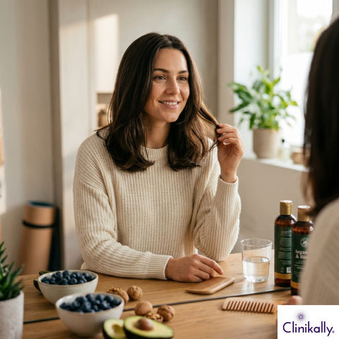 women showing healthy hair lifestyle and nutrition routine