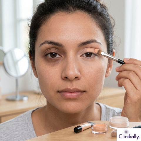 Makeup concealing dark eyelids
