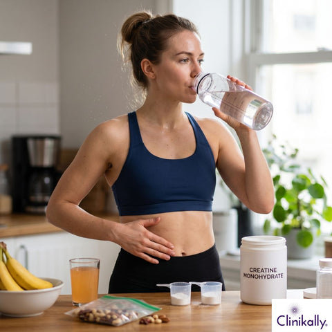 Female fitness enthusiast drinking creatine shake