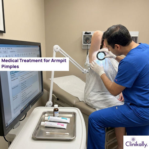 Doctor examining a patient’s armpit for pimples