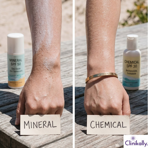 Mineral vs chemical sunscreen comparison on skin