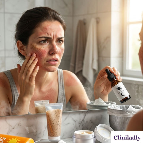 Woman with irritated pigmented skin