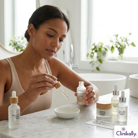 Woman using personalized peptide skincare routine