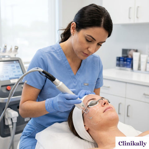 Dermatologist performing professional laser skin treatment
