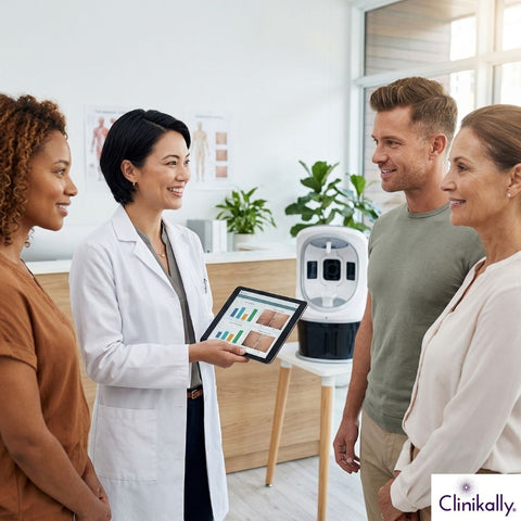 Doctor discussing skin analysis with patients