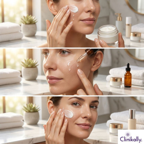 Applying moisturizer and serum routine