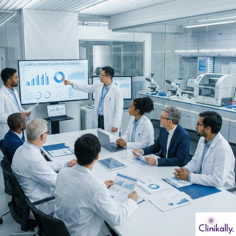Doctor presenting clinical evidence to colleagues