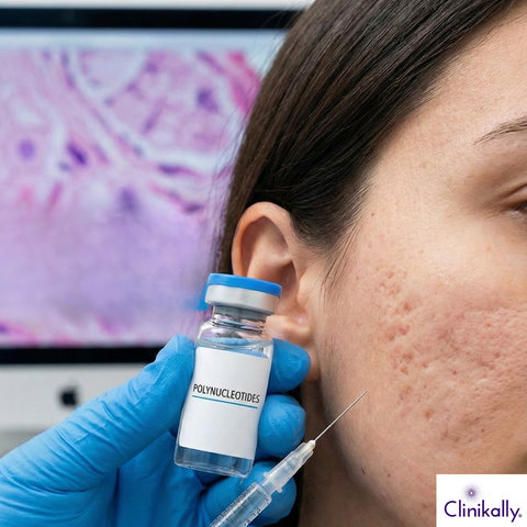 Doctor injecting polynucleotides for acne scars