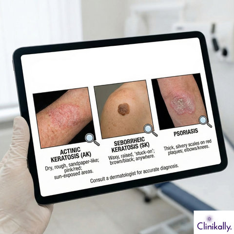 Tablet displaying AK and other skin conditions