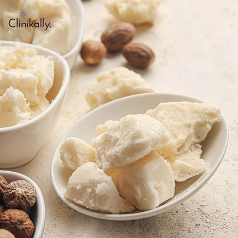 Raw shea butter with whole shea nuts