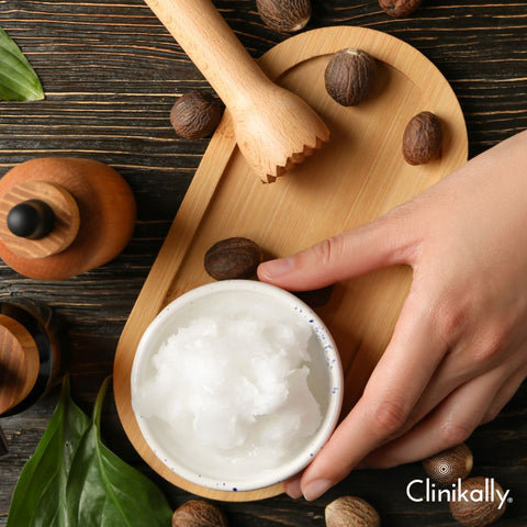 Homemade shea butter with shea nuts for skincare